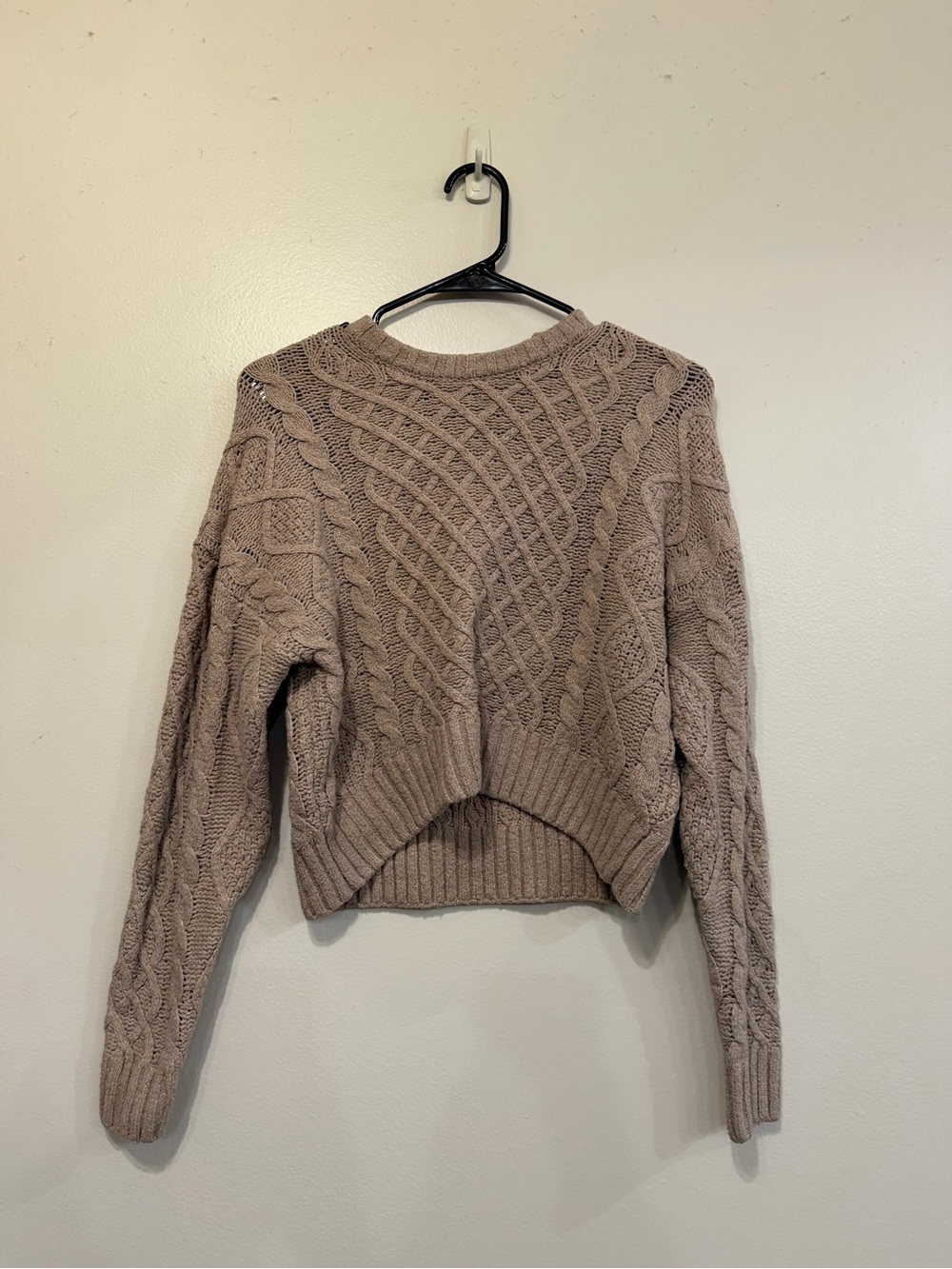 Cable Knit Crop Sweater - Taupe